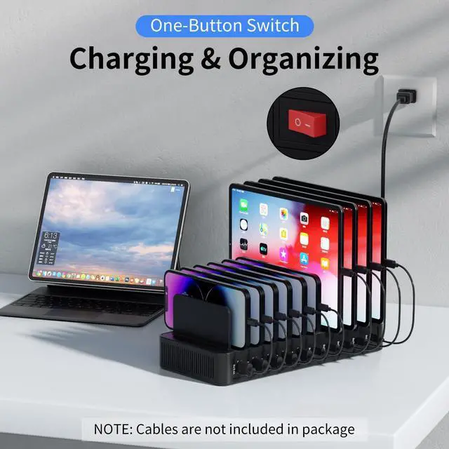 Alt view image 7 of 7 - 60W Charging Station for Multiple Devices, 10-Port USB Fast Charging Station with Adjustable Dividers - Device Organizer Charging Dock for iPhone, Android, iPad, Tablets & More