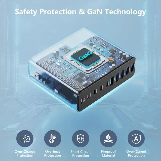 Alt view image 5 of 6 - 320W USB C Charger Block, 10-Port USB C Charging Station GaN III PD 65W PC Laptop Fast Charger Adapter for MacBook Pro/Air, DELL, iPad, iPhone, Samsung Galaxy Black