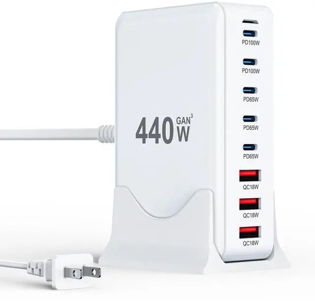 Main image of USB C Charger Block 440W Charging Station Hub,8 Port GaN III Fast Charging Brick with 5ft Extension Cord,PD QC PPS 100W Laptop Power Adapter for MacBook Pro/Air,iPhone 17/16/15,Samsung Galaxy,Dell etc
