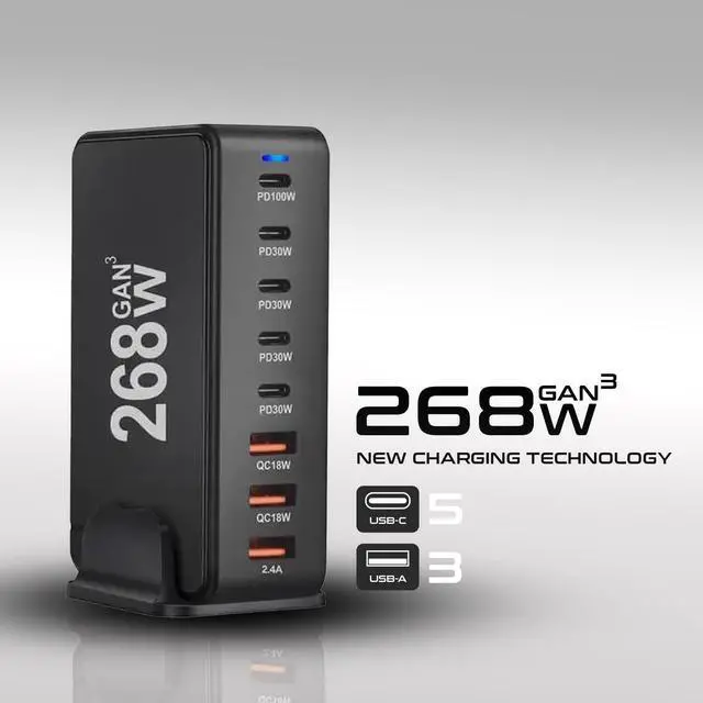 Alt view image 6 of 7 - 268W GaN USB Type C Charger 8 Ports Fast Charging Station PD QC4.0, USB C Laptop Charger Compatible with MacBook Pro/Air, iPads, Samsung Galaxy Note, iPhone 16/15/14/13/12 Mini/Pro/Pro Max