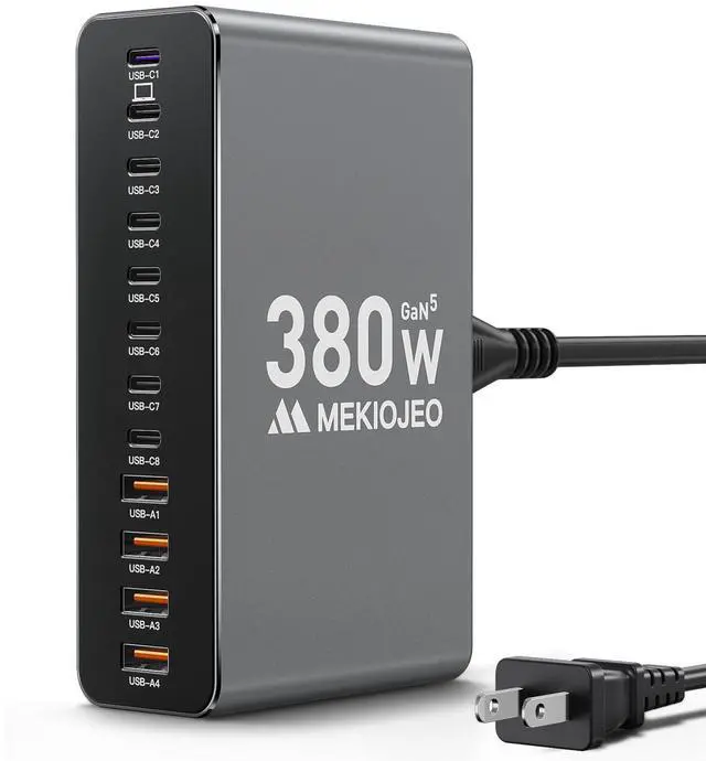 Main image of Aluminum Alloy 380W Charging Station Fast USB C Charger Block 12 Ports 65W Laptop GaN Charger for MacBook Pro/Air/iPad Pro/iPhone (Gray)