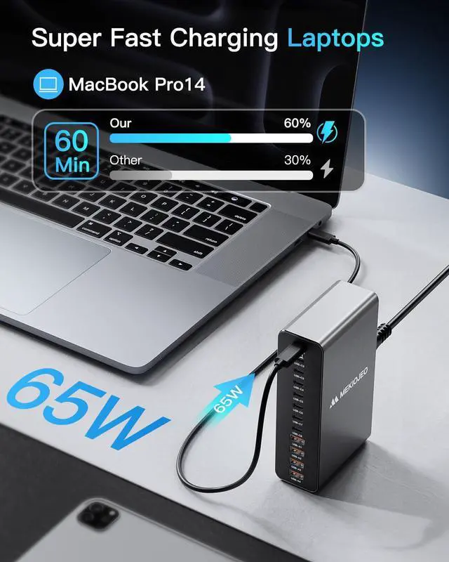 Alt view image 3 of 6 - Aluminum Alloy 380W Charging Station Fast USB C Charger Block 12 Ports 65W Laptop GaN Charger for MacBook Pro/Air/iPad Pro/iPhone (Gray)