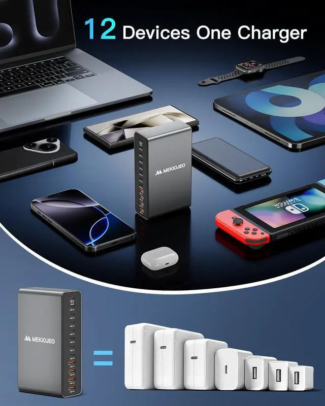 Alt view image 5 of 6 - Aluminum Alloy 380W Charging Station Fast USB C Charger Block 12 Ports 65W Laptop GaN Charger for MacBook Pro/Air/iPad Pro/iPhone (Gray)