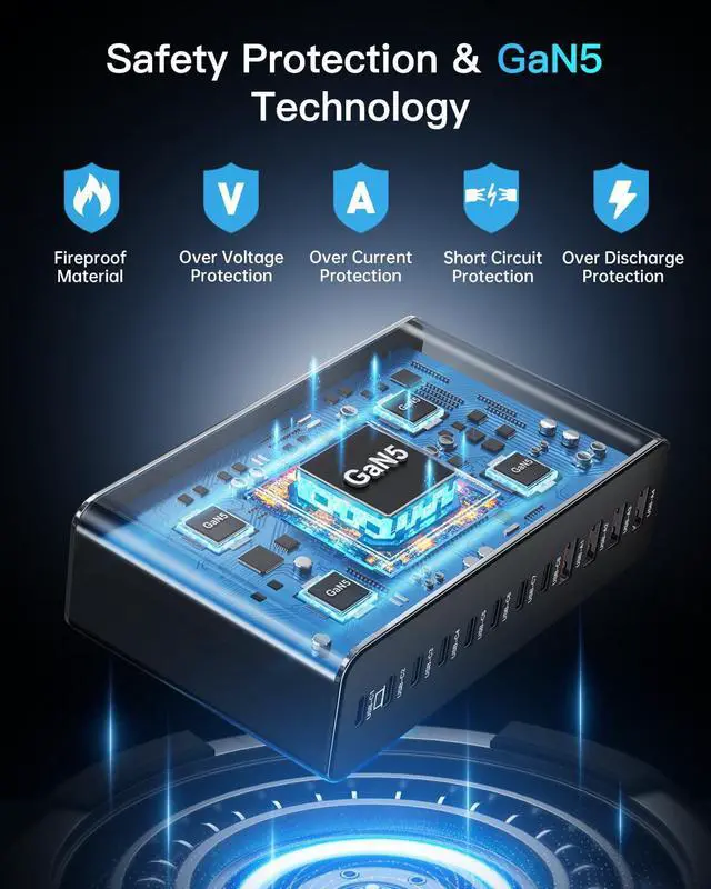 Alt view image 6 of 6 - Aluminum Alloy 380W Charging Station Fast USB C Charger Block 12 Ports 65W Laptop GaN Charger for MacBook Pro/Air/iPad Pro/iPhone (Gray)