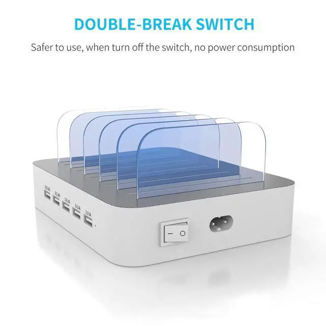 Alt view image 3 of 6 - MSTJRY Charging Station for Multiple Devices : 5 Port Multi USB-A Charger Stations Multi-Device Organizer Charging Dock Designed for iPhone iPad Cell Phone Tablets (7 Short Cables Included)