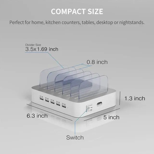 Alt view image 6 of 6 - MSTJRY Charging Station for Multiple Devices : 5 Port Multi USB-A Charger Stations Multi-Device Organizer Charging Dock Designed for iPhone iPad Cell Phone Tablets (7 Short Cables Included)