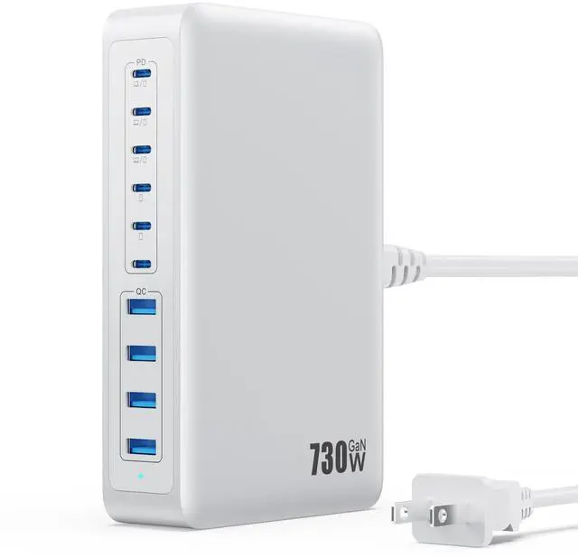 Main image of 730W USB C Charger Block,10-Ports GaN V Fast Charging Station Hub,QC4.0+Three PD 100W Laptop Charger Wall Power Adapter for MacBook Pro/Air,DELL,iPhone 17/16/15,iPad,Galaxy S25,Pixel,Steam Desk etc