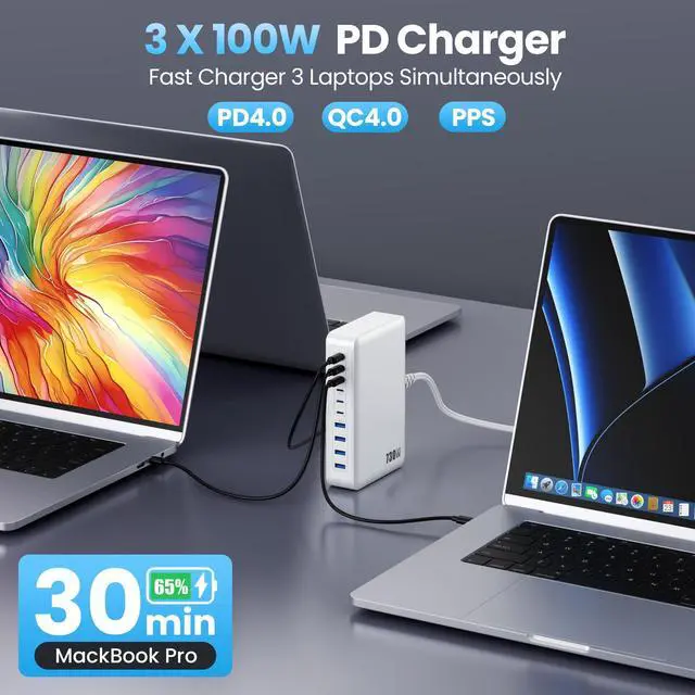 Alt view image 3 of 7 - 730W USB C Charger Block,10-Ports GaN V Fast Charging Station Hub,QC4.0+Three PD 100W Laptop Charger Wall Power Adapter for MacBook Pro/Air,DELL,iPhone 17/16/15,iPad,Galaxy S25,Pixel,Steam Desk etc