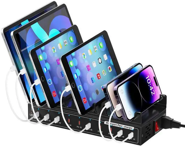 Main image of 200W USB C Charging Station,Charger with 10 PD Ports, Stations for MacBook, iPhone, Android Cell Phone, iPad, Tablet, Family Multi-Device Organizer Charging Dock