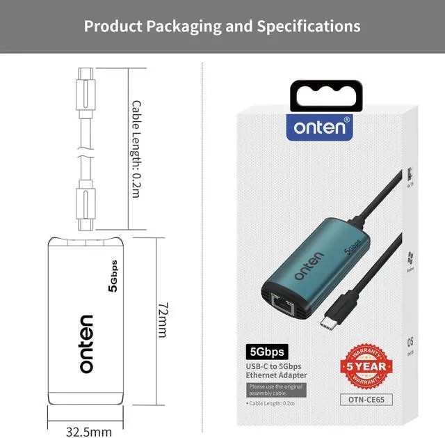 Alt view image 6 of 6 - USB-C to Ethernet Adapter - 5Gbps High-Speed,USB-C to RJ45 5000Mbps Ethernet LAN Network Adapter Thunderbolt 4/3 Compatible, for iPhone 15 Pro/Max, MacBook Pro/Air 2023, iPad Pro,iMac and More5G