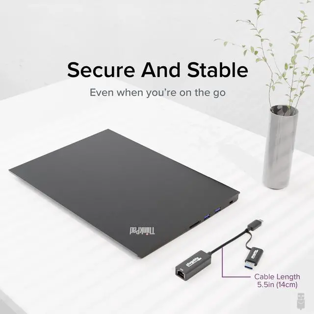 Alt view image 6 of 7 - Plugable 2.5G USB-C and USB to Ethernet Adapter  Dual-Connector 2-in-1 USB-C to RJ45 2.5Gbps LAN, Compatible with Thunderbolt 5 & 4, USB4, USB 3.0, Windows, Mac, ChromeOS, iPhone 15 & 16