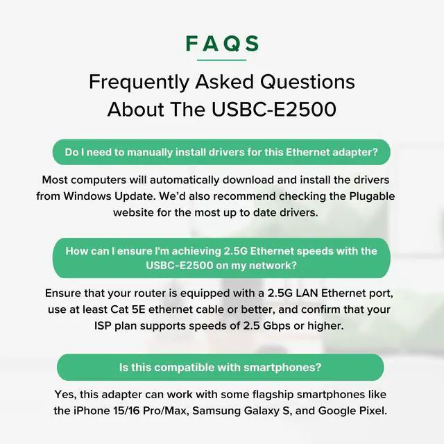 Alt view image 7 of 7 - Plugable 2.5G USB-C and USB to Ethernet Adapter  Dual-Connector 2-in-1 USB-C to RJ45 2.5Gbps LAN, Compatible with Thunderbolt 5 & 4, USB4, USB 3.0, Windows, Mac, ChromeOS, iPhone 15 & 16