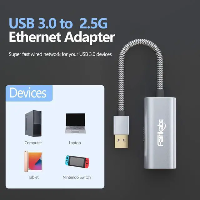 Alt view image 7 of 7 - 2.5G USB to Ethernet Adapter - USB 3.0 to RJ45 Gigabit LAN Adapter for Xbox 360, Laptop, Computer, Mac, Chromebook, Microsoft Surface