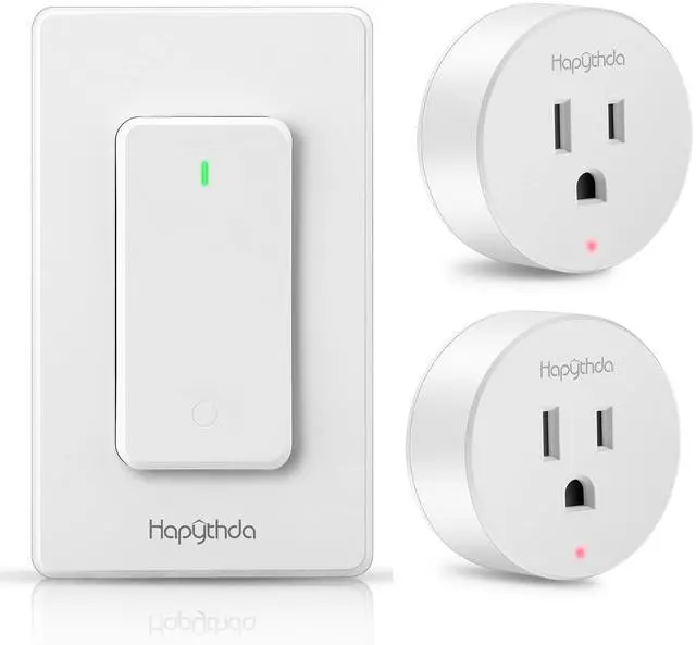 Main image of HAPYTHDA Remote Control Outlet, Wireless Wall Mounted Light Switch, 15A/1500W Remote Outlet for Light & Small Electrical Appliance, 300 Feet RF Range, Anti-Surge 4000V, 1 Remote and 2 Outlets