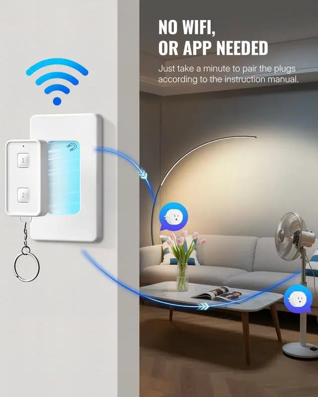 Alt view image 2 of 7 - Remote Control Outlet, WILAWELS Wireless Light Switch, Expandable Remote Outlet Switch for Light, Lamps, Appliance, 100ft RF Range, FCC Listed (1 Controller + 2 Outlets) W14RC1206
