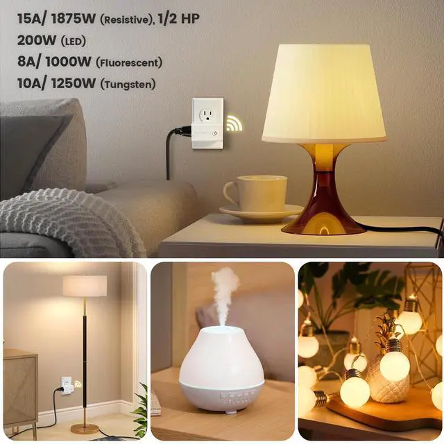 Alt view image 6 of 7 - SURAIELEC Wireless Light Switch, Remote Control Outlet, Decorator Rocker Wall Switch, 15 AMP, 100ft RF Range, No Wiring No WiFi, for Plug in Pendant Light, Lamp, Small Electrical Appliance