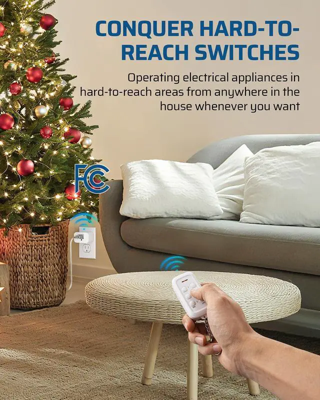 Alt view image 2 of 7 - DEWENWILS Indoor Remote Control Outlet, Wireless Remote Outlets Switch, No Interference, 15A/1875W, 100FT RF Range, Compact Light Switch for Lamp, Christmas Decor, 3 Outlets FCC Listed
