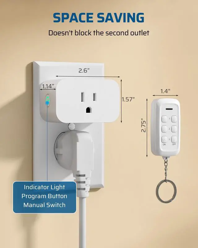 Alt view image 5 of 7 - DEWENWILS Indoor Remote Control Outlet, Wireless Remote Outlets Switch, No Interference, 15A/1875W, 100FT RF Range, Compact Light Switch for Lamp, Christmas Decor, 3 Outlets FCC Listed