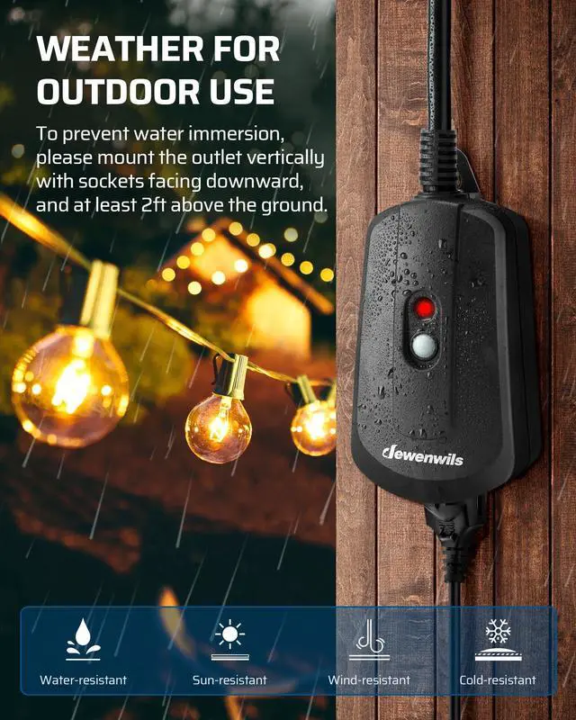 Alt view image 4 of 7 - DEWENWILS Remote Control Outlet with 2 Wireless Remotes for Christmas Light, Weatherproof Remote Light Switch, 15 amp Heavy Duty Remote Controlled Light Switch, 100 FT, No Interference, UL Listed