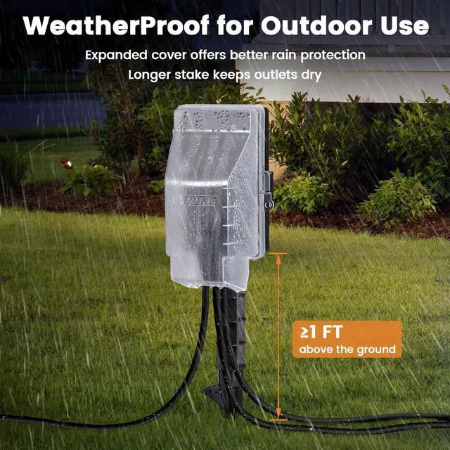 Alt view image 5 of 7 - SURAIELEC Outdoor Power Stake Timer Waterproof, 100FT Wireless Remote Control, Photocell Dusk to Dawn Timer, 6 Grounded Plug Outlets, 6FT Extension Cord, for Halloween Decoration, Lights, Garden