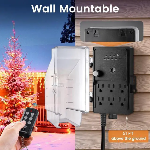 Alt view image 6 of 7 - SURAIELEC Outdoor Power Stake Timer Waterproof, 100FT Wireless Remote Control, Photocell Dusk to Dawn Timer, 6 Grounded Plug Outlets, 6FT Extension Cord, for Halloween Decoration, Lights, Garden