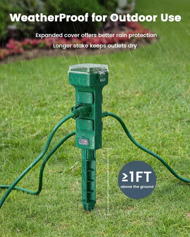 Alt view image 5 of 7 - SURAIELEC Outdoor Power Stake Timer Waterproof, 100FT Wireless Remote Control, Dusk to Dawn Timer, 6 Grounded Plug Outlets, 6FT Extension Cord, for Christmas Lights, Garden, Patio Lights