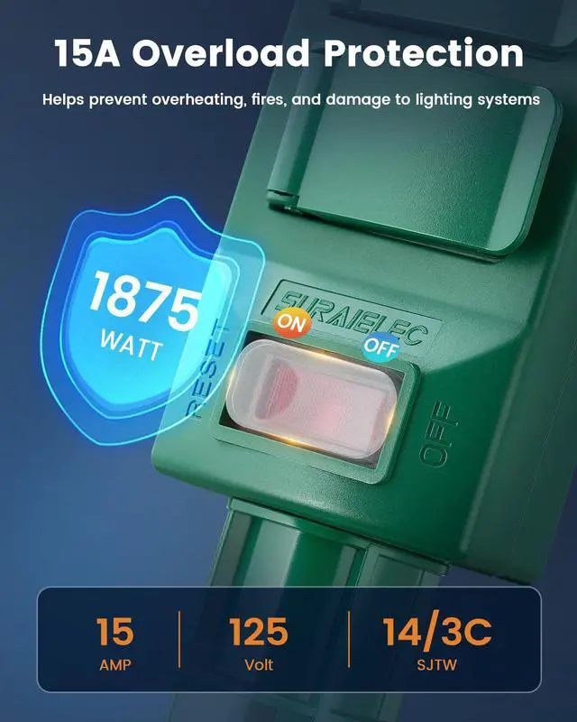 Alt view image 6 of 7 - SURAIELEC Outdoor Power Stake Timer Waterproof, 100FT Wireless Remote Control, Dusk to Dawn Timer, 6 Grounded Plug Outlets, 6FT Extension Cord, for Christmas Lights, Garden, Patio Lights