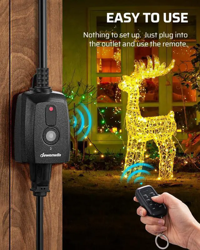 Alt view image 2 of 7 - DEWENWILS Outdoor Remote Control Outlet for Christmas Decor, Indoor Wireless Remote Control Switch, Weatherproof Plug in Switch, 3-Prong 15A, 6-Inch Cord, 100FT Range, 2 Remotes 3 Outlets, ETL Listed