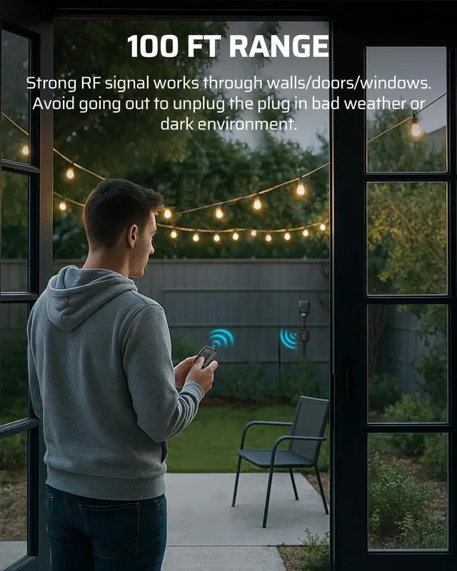 Alt view image 4 of 7 - DEWENWILS Outdoor Remote Control Outlet for Christmas Decor, Indoor Wireless Remote Control Switch, Weatherproof Plug in Switch, 3-Prong 15A, 6-Inch Cord, 100FT Range, 2 Remotes 3 Outlets, ETL Listed