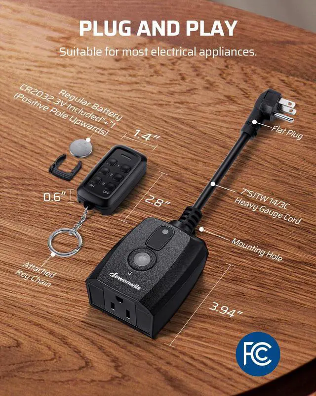 Alt view image 6 of 7 - DEWENWILS Outdoor Remote Control Outlet for Christmas Decor, Indoor Wireless Remote Control Switch, Weatherproof Plug in Switch, 3-Prong 15A, 6-Inch Cord, 100FT Range, 2 Remotes 3 Outlets, ETL Listed