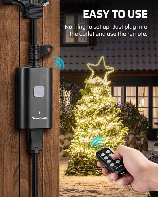 Alt view image 2 of 7 - DEWENWILS Outdoor Remote Control Outlet for Christmas Decor, Weatherproof Heavy Duty 15A Wireless Remote Control Switch, 100FT Control Range, 2 Remotes & 3 Outlets, FCC Listed (Battery Included)