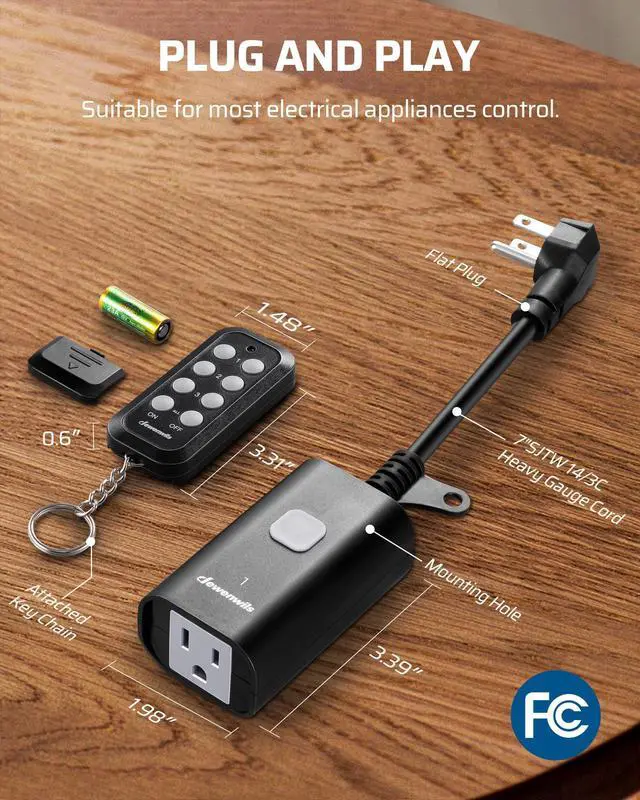 Alt view image 6 of 7 - DEWENWILS Outdoor Remote Control Outlet for Christmas Decor, Weatherproof Heavy Duty 15A Wireless Remote Control Switch, 100FT Control Range, 2 Remotes & 3 Outlets, FCC Listed (Battery Included)