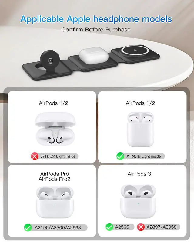 Alt view image 5 of 7 - Magnetic Wireless Charger for iPhone: Fodable 3 in 1 Charging Station for Multiple Apple Devices - Travel Charging Pad Dock for Apple Watch iPhone 16 15 14 13 12 Pro Max Plus & Airpod