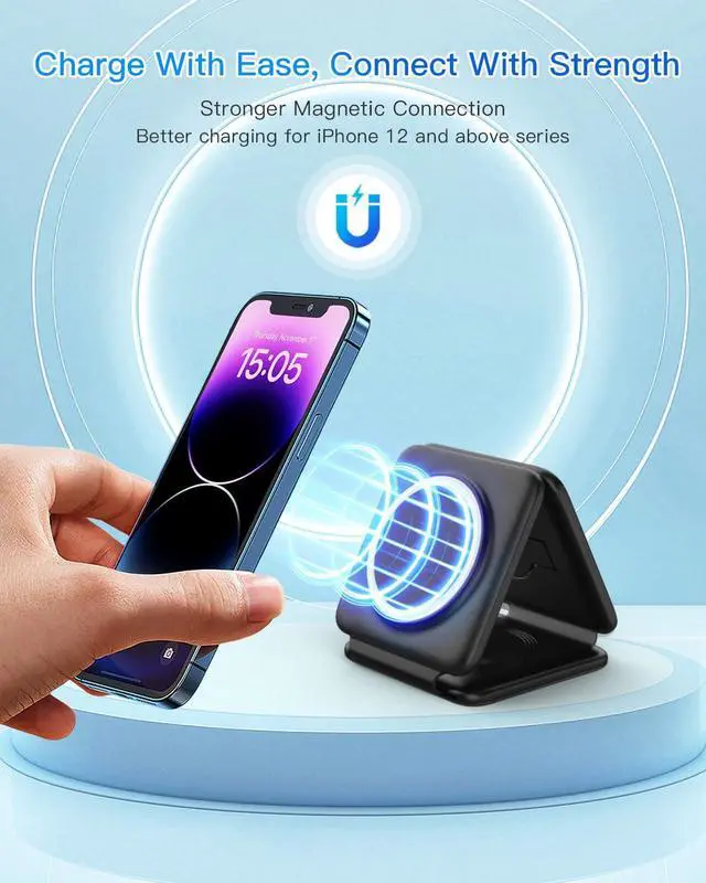 Alt view image 7 of 7 - Magnetic Wireless Charger for iPhone: Fodable 3 in 1 Charging Station for Multiple Apple Devices - Travel Charging Pad Dock for Apple Watch iPhone 16 15 14 13 12 Pro Max Plus & Airpod