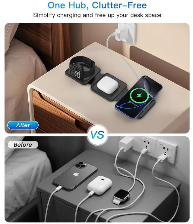 Alt view image 6 of 7 - Magnetic Wireless Charger for iPhone: Fodable 3 in 1 Charging Station for Multiple Apple Devices - Travel Charging Pad Dock for Apple Watch iPhone 16 15 14 13 12 Pro Max Plus & Airpod