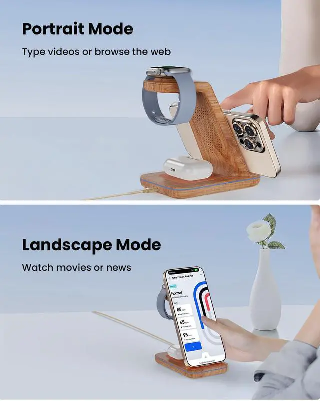 Alt view image 3 of 7 - 3 in 1 Wireless Charging, Wireless Charger Stand for Multiple Apple Devices, Wireless Charger for iPhone 17 16 15 14 13 12 11 Pro Max XS XR 8, Apple Watch 11 9 8 7 6 SE 5 4 3 2, AirPods 3/2/Pro