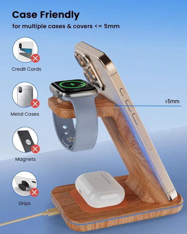Alt view image 6 of 7 - 3 in 1 Wireless Charging, Wireless Charger Stand for Multiple Apple Devices, Wireless Charger for iPhone 17 16 15 14 13 12 11 Pro Max XS XR 8, Apple Watch 11 9 8 7 6 SE 5 4 3 2, AirPods 3/2/Pro