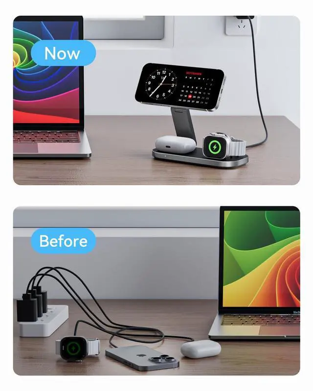 Alt view image 3 of 7 - 3 in 1 Wireless Charging Station for Apple Devices, Magnetic Foldable Fast Charger Stand Compatible with MagSafe for iPhone Air/17/16/15/14/13/12 Series, Apple Watch & AirPods Pro/4/3/2