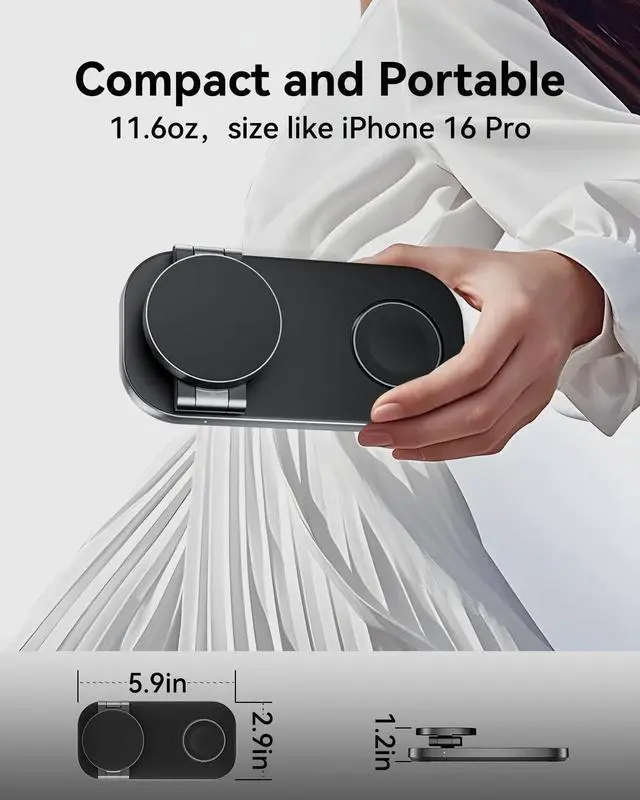 Alt view image 5 of 7 - 3 in 1 Wireless Charging Station for Apple Devices, Magnetic Foldable Fast Charger Stand Compatible with MagSafe for iPhone Air/17/16/15/14/13/12 Series, Apple Watch & AirPods Pro/4/3/2