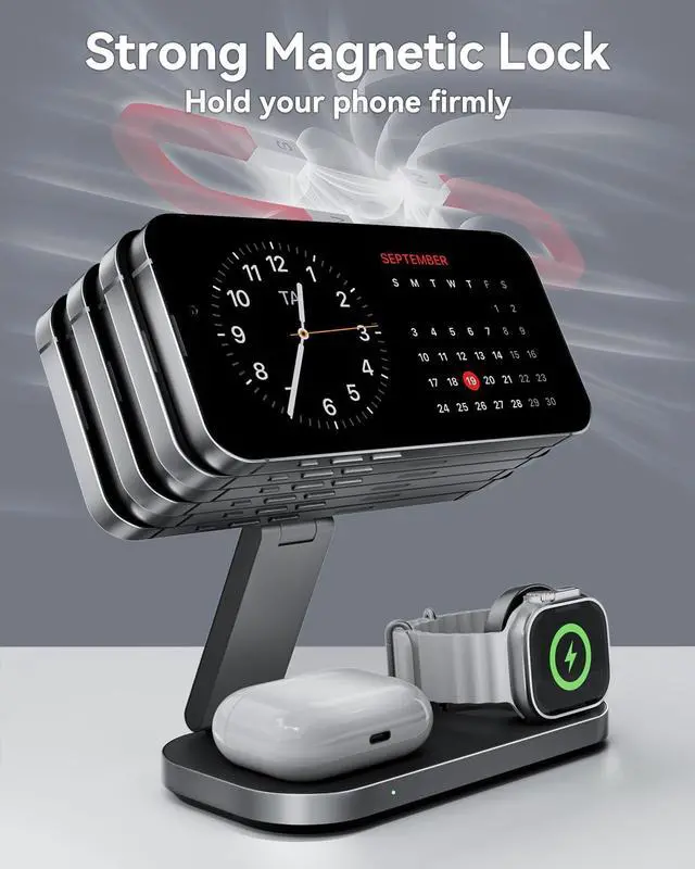 Alt view image 7 of 7 - 3 in 1 Wireless Charging Station for Apple Devices, Magnetic Foldable Fast Charger Stand Compatible with MagSafe for iPhone Air/17/16/15/14/13/12 Series, Apple Watch & AirPods Pro/4/3/2