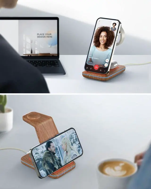 Alt view image 4 of 6 - JoyGeek 3 in 1 Charging Station for Apple Devices, Wireless Charger Stand for iPhone 17/16/15/14/13/12/11/SE/X Pro Max Plus - Apple Watch 11/10/9/Ultra 2/8/SE/7/6/5 - AirPods Pro 2/3/2