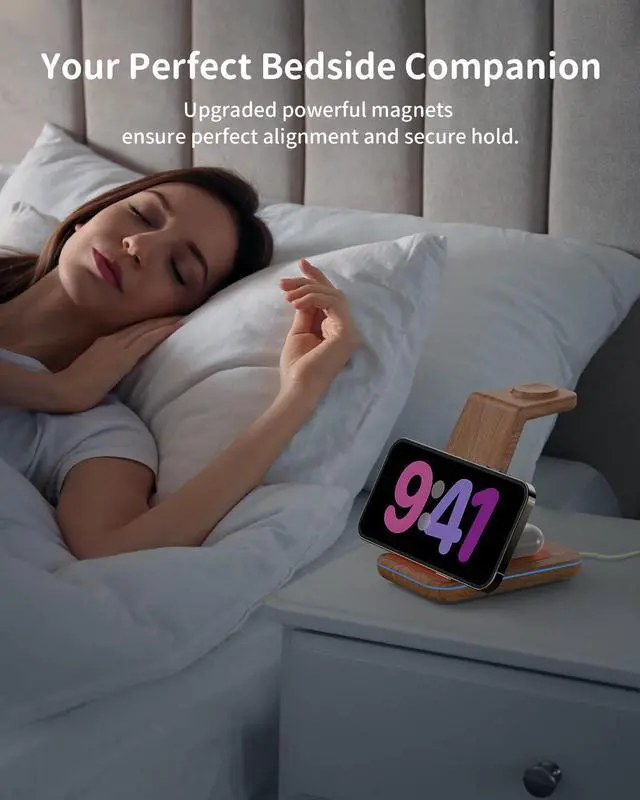 Alt view image 5 of 6 - JoyGeek 3 in 1 Charging Station for Apple Devices, Wireless Charger Stand for iPhone 17/16/15/14/13/12/11/SE/X Pro Max Plus - Apple Watch 11/10/9/Ultra 2/8/SE/7/6/5 - AirPods Pro 2/3/2