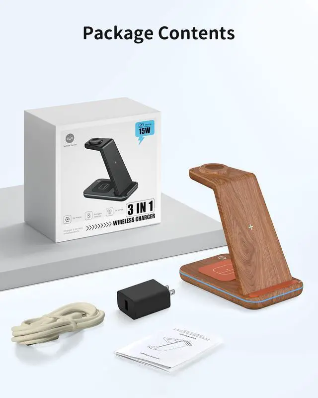 Alt view image 6 of 6 - JoyGeek 3 in 1 Charging Station for Apple Devices, Wireless Charger Stand for iPhone 17/16/15/14/13/12/11/SE/X Pro Max Plus - Apple Watch 11/10/9/Ultra 2/8/SE/7/6/5 - AirPods Pro 2/3/2