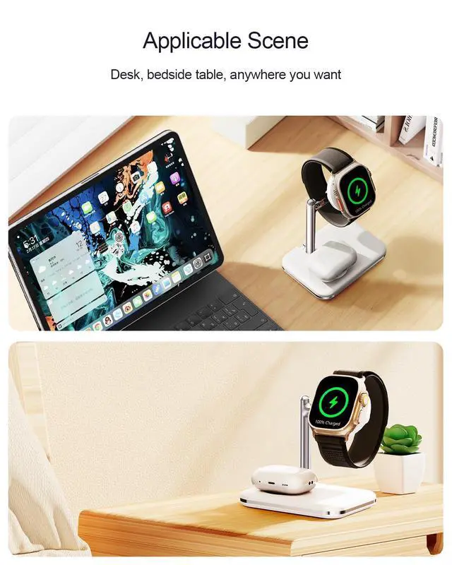 Alt view image 3 of 7 - MAKAQI 2 in 1 Charger Stand for Apple Watch and AirPods, Foldable Watch Charging Dock Compatible with Apple Watch Series Ultra/10/9/8/7/6/Se/5/4/3 & Airpods Pro/4/3/2/1