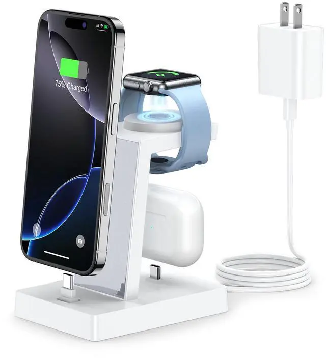 Main image of 30W Fast Charging Station for Apple Devices - ADADPU 3 in 1 USB C Charger Stand for iPhone 17 16 15 Pro Max Plus & AirPods 4,Wireless Charger Dock Compatible with Apple Watch Ultra/10/9/8/7/6/5/4/3/SE