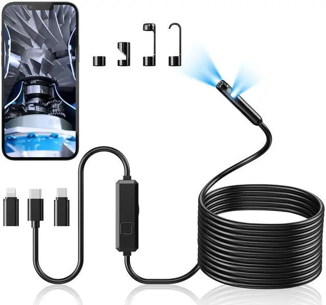 Main image of Acoath Endoscope Camera with Light, Dual-Lens 1920P HD Borescope with 8 Adjustable LED Lights, IP67 Waterproof Boroscope Inspection Tools, 33ft Semi-Rigid Snake Camera for iOS & Android