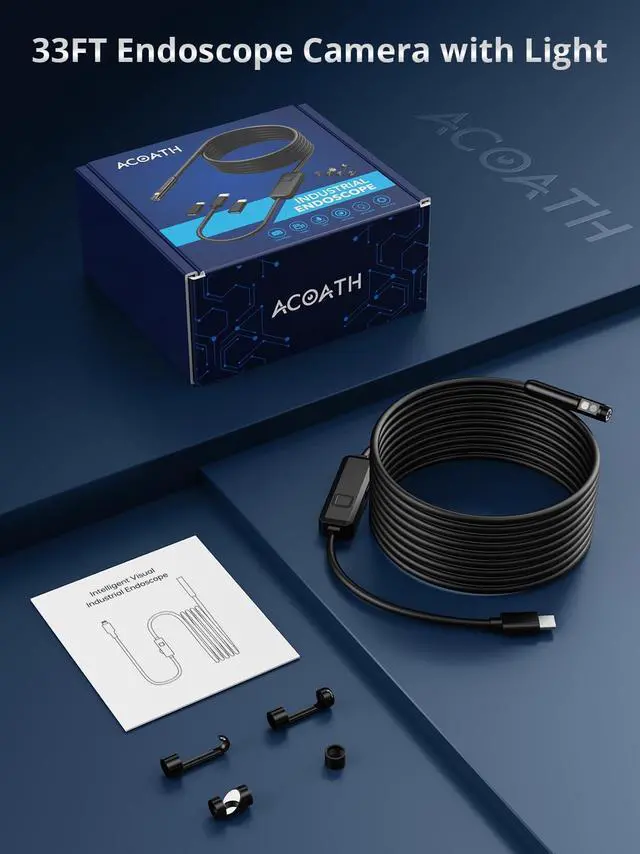 Alt view image 7 of 7 - Acoath Endoscope Camera with Light, Dual-Lens 1920P HD Borescope with 8 Adjustable LED Lights, IP67 Waterproof Boroscope Inspection Tools, 33ft Semi-Rigid Snake Camera for iOS & Android