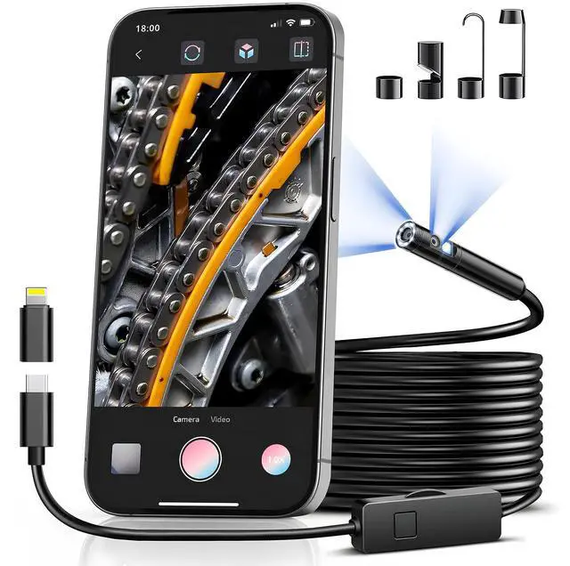 Main image of [Dual-Lens] Borescope,Endoscope Camera with Light,1920P Inspection Camera with 8+1 Adjustable LED Lights, 16.5ft Semi-Rigid Cable Snake Endoscope for iPhone, iPad, Samsung