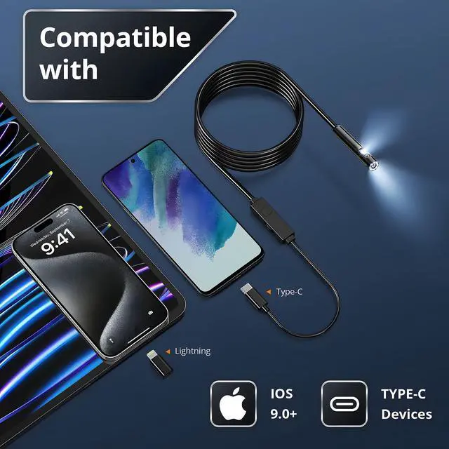 Alt view image 4 of 7 - [Dual-Lens] Borescope,Endoscope Camera with Light,1920P Inspection Camera with 8+1 Adjustable LED Lights, 16.5ft Semi-Rigid Cable Snake Endoscope for iPhone, iPad, Samsung