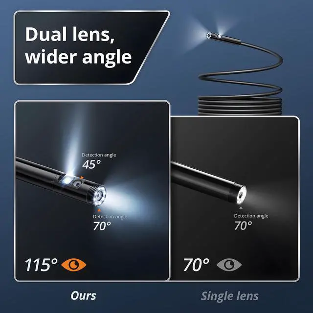 Alt view image 6 of 7 - [Dual-Lens] Borescope,Endoscope Camera with Light,1920P Inspection Camera with 8+1 Adjustable LED Lights, 16.5ft Semi-Rigid Cable Snake Endoscope for iPhone, iPad, Samsung